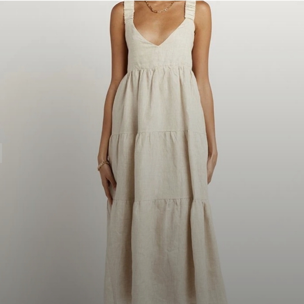 DISSH Linen Cream Maxi Dress With Pockets
